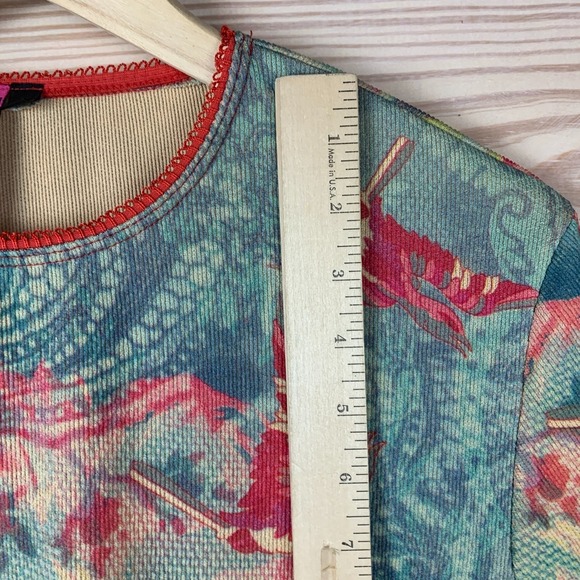 Vtg Nu Construction Top Womens Large Knit AOP USA Artsy 90s - Picture 4 of 12